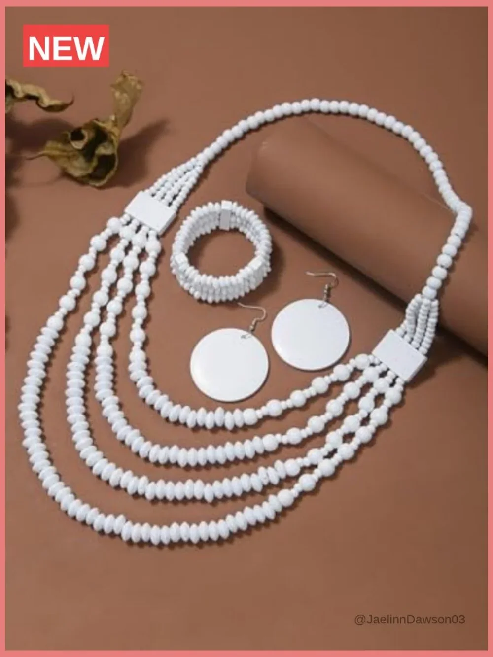 Round Dangle Earrings with Geometric Bracelet Necklace Set Tribal Boho Jewelry